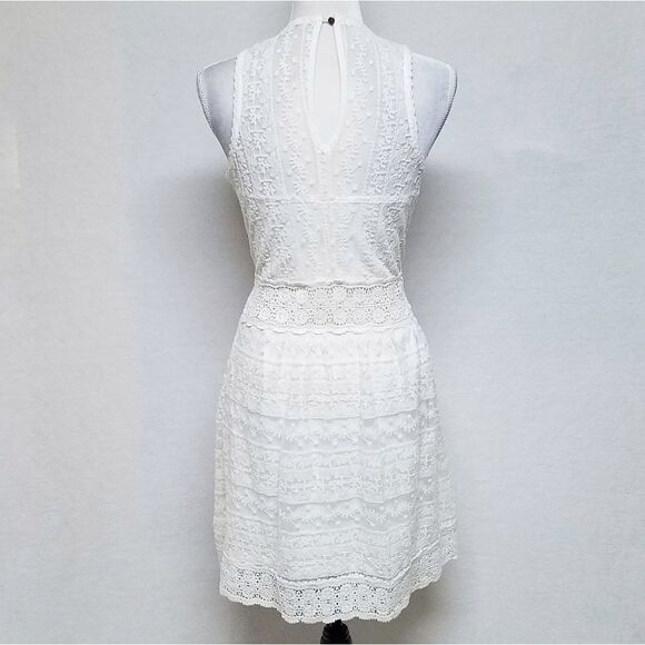 LUNA Cream Illusion Lace Crochet Sunflower Sleeveless Dress Small - Picture 9 of 14